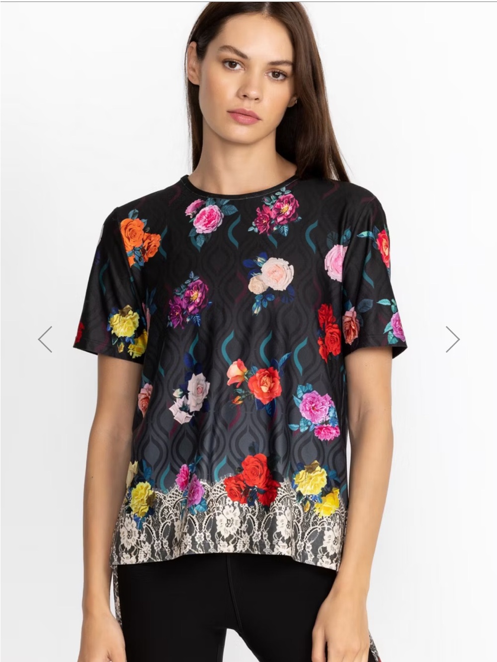 Johnny Was Rose Lace Cross Back Tee Size Small
